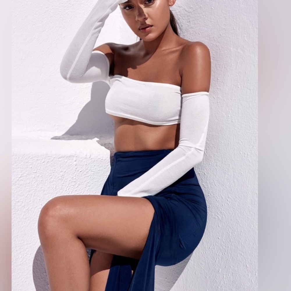 House of CB Mistress Rocks Daytrip White Knit Bardot BoobTube NWT